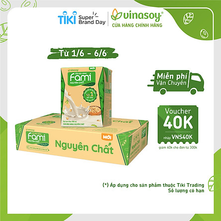 Thùng Sữa đậu nành Fami nguyên chất (200ml x 36 Hộp)