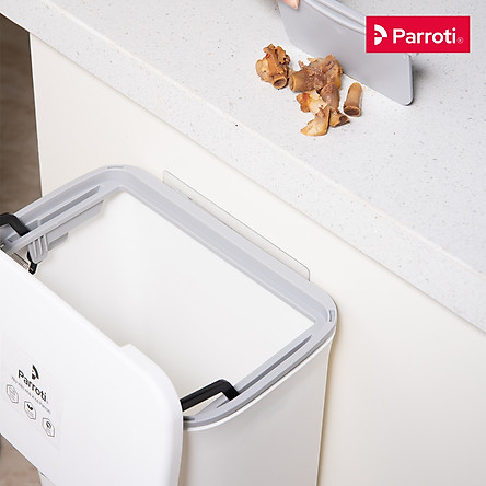 Thùng rác treo tủ bếp có nắp đậy thông minh, thùng rác treo tường dán tường, có thanh trượt cửa bếp – Parroti Bin BN01