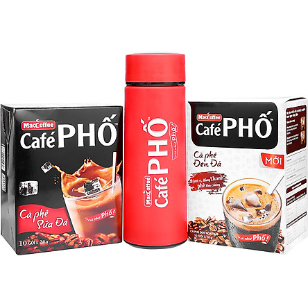 Combo Caphe Phố Sữa Đá 240g+ Caphe Phố Đen Đá MACCOFFEE 160g - Tặng Bình Giữ Nhiệt Cao Cấp Màu Ngẫu Nhiên