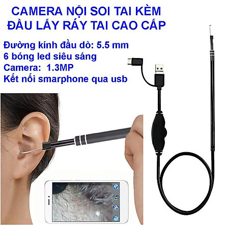 Bộ Camera Nội Soi Đa Năng Có Đèn Trợ Sáng - Camera Lấy Ráy Soi Tai, Mũi, Họng Chuyên Nghiệp 