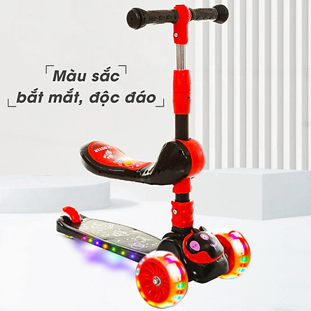 Xe trượt scooter 3 bánh cao cấp dành cho bé, phát nhạc, bánh xe phát sáng vĩnh cửu, rèn luyện vận động, tăng chiều cao cho bé, chịu lực lên tới 90kg