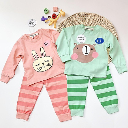 Bộ Cotton 100% (mẫu 5) Minky mom in hình thú quần sọc cho bé trai và bé gái (5-18kg)