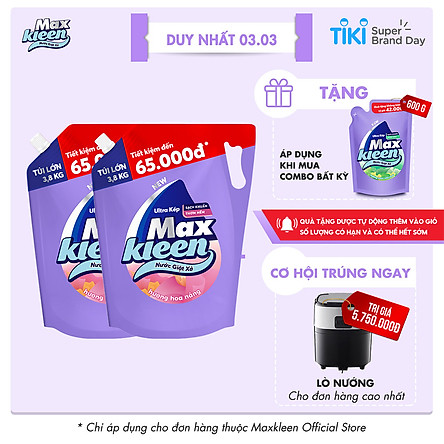 Combo 2 Túi Nước Giặt Xả Maxkleen Hương Hoa Nắng (3.8kg/túi)