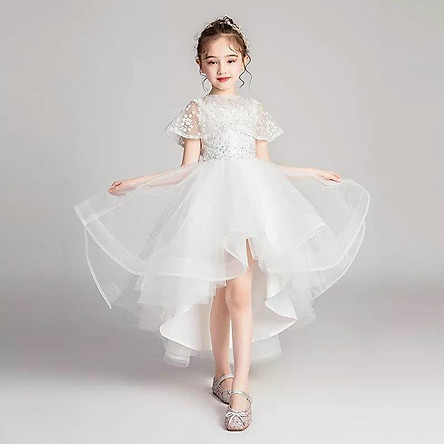 Váy công chúa bé gái trắng choàng vai chân đuôi cá DBG040 cho bé từ 2 đến 12 tuổi nặng từ 12 đến 40kg