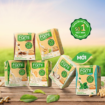 Thùng Sữa Đậu Nành Fami Nguyên Chất Mix 6 Vị Nguyên Chất, Ít Đường, Tàu Hũ Gừng, Sữa Dừa, Đường Đen, Bạc Hà (200ml x 36 Hộp)