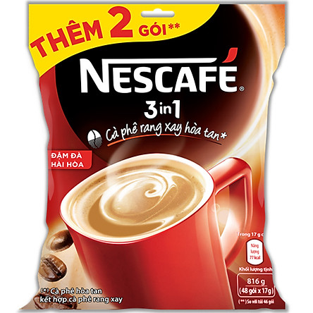 NESCAFÉ 3in1 Cà phê rang xay hòa tan Đậm đà hài hòa (Túi 46 gói x 17g) - Tặng thêm 2 gói