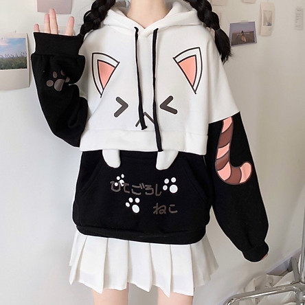 ÁO HOODIE NỮ PHỐI HỌA TIẾT MÈO SIÊU CUTE