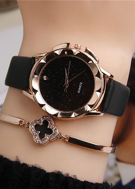 Đồng hồ nữ dây da mặt dạ quang cực xinh - Style Tinh Tế DQD01 (dây đen)