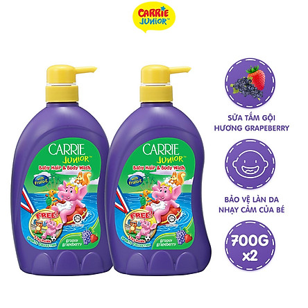 Combo 2 Sữa Tắm Gội cho bé Carrie Junior Hương Grapeberry (700g/chai)