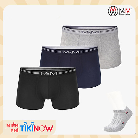 Combo 3 quần lót nam Boxer sợi cotton organic mềm mịn thoáng mát co giãn 4 chiều MRM Manlywear ( TẶNG Đôi Tất Nam Cao Cấp Giao Ngẫu Nhiên)