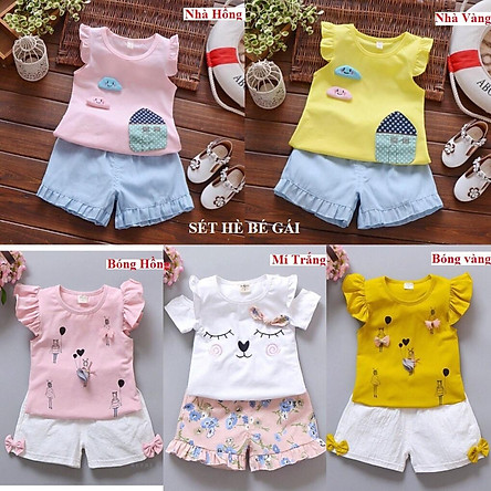 Bộ hè bé gái combo 5 bộ, cotton 4 c cao cấp size 5-21kg