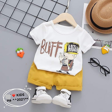 Bộ quần áo bé trai buff cotton 4 chiều quần kate cho bé từ 8kg đến 22kg( màu cam, xanh, đen, trắng)