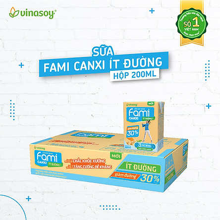 Thùng Sữa đậu nành Fami Canxi ít đường (200ml x 36 Hộp)