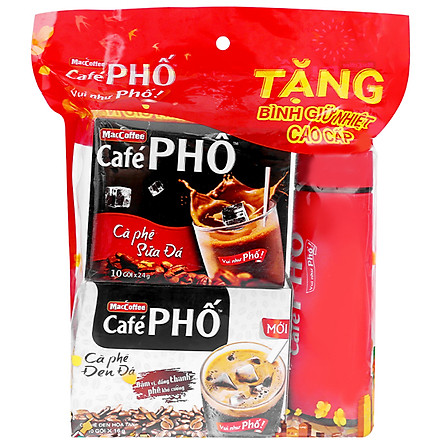 Combo Caphe Phố Sữa Đá 240g+ Caphe Phố Đen Đá MACCOFFEE 160g - Tặng Bình Giữ Nhiệt Cao Cấp Màu Ngẫu Nhiên