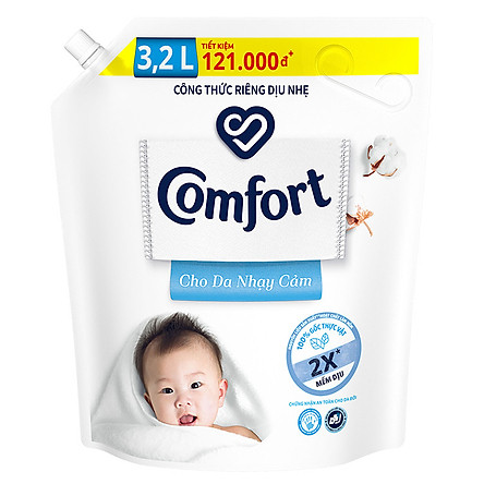 Nước Xả Vải Comfort Cho Da Nhạy Cảm (3.2L/Túi)  - Phù Hợp Với Làn Da Em Bé