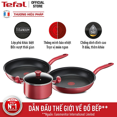 Combo Tefal So Chef Chảo chiên chống dính đáy từ G1350295 21cm, Nồi chống dính đáy từ G1354595 22cm và Chảo chiên chống dính đáy từ G1358495 24cm sâu lòng - Hàng chính hãng