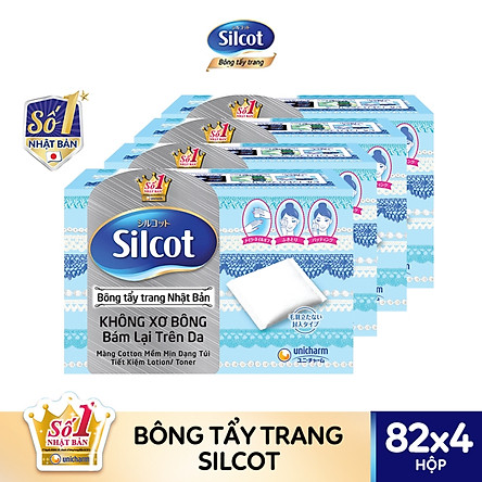 Bộ 4 hộp bông tẩy trang Silcot (82 miếng/hộp)