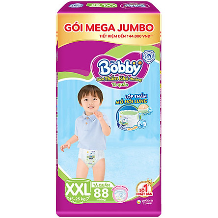 Tã Quần Bobby - Đệm Lưng Thấm Mồ Hôi XXL88 (88 Miếng)