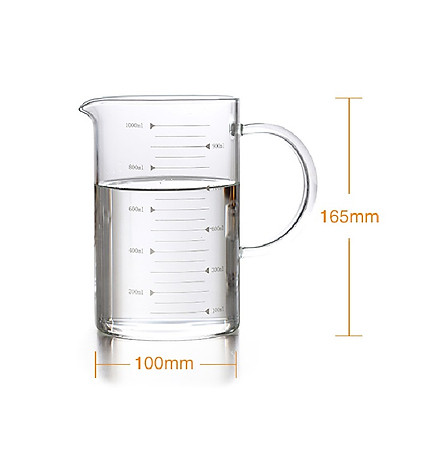 Ly thủy tinh Glass Cup 1000ml chia vạch đo, đong thể tích, có nắp gỗ đậy để đong nước, sữa, làm bánh_HL103-1000ml