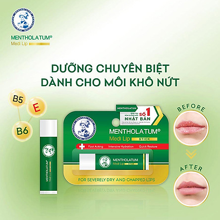 Son dưỡng môi chuyên biệt dành cho môi khô, nứt nẻ Mentholatum Medi Lip Stick (4.3g)
