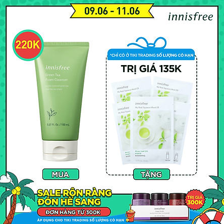 Sữa rửa mặt làm sạch từ trà xanh đảo Jeju Innisfree Green Tea Foam Cleanser 150ml - NEW