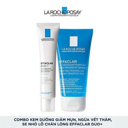 Combo Kem Dưỡng Giảm Mụn, Ngừa Vết Thâm, Se Nhỏ Lỗ Chân Lông La Roche-Posay Effaclar Duo+ M694050 (40ml) + Gel Rửa Mặt Dành Cho Da Dầu Nhạy Cảm La Roche-Posay Effaclar Purifying Foaming Gel 100771312 (50ml)