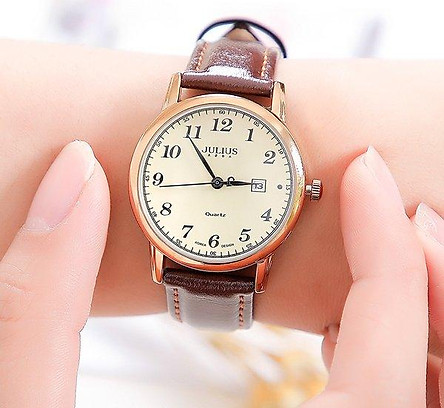 Đồng hồ nữ julius Hàn Quốc JA-508LC dây da có lịch ngày (Nâu)