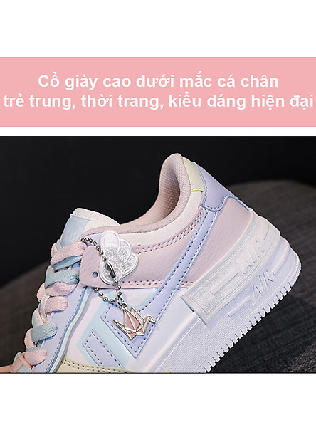 Giày Thể Thao Style Sneaker Nữ Tặng Kèm Bộ Icon Cute Đế Cao 4CM Da PU - MSP 3227