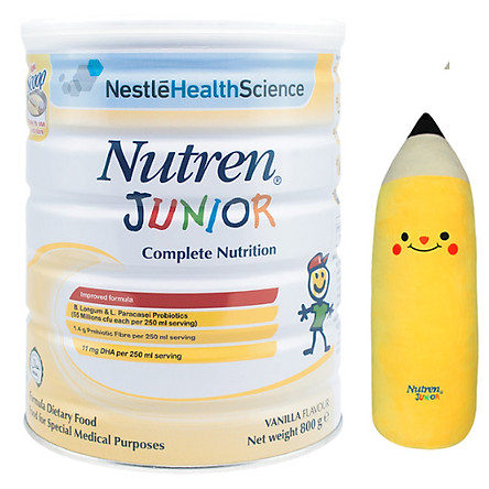 Sản Phẩm Dinh Dưỡng Y Học NUTREN JUNIOR Lon 800g - Tặng Gối Ôm Hình Bút Chì