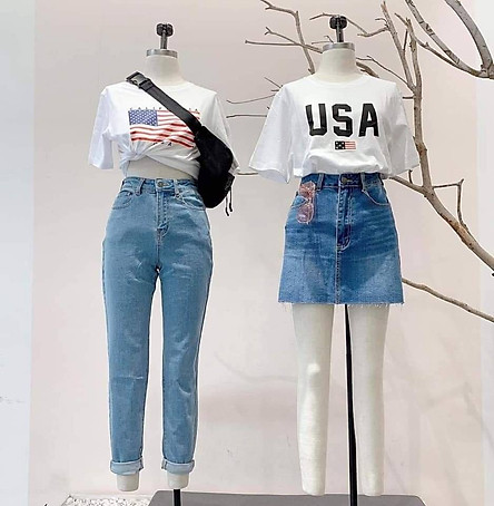 Áo Thun Nam nữ Họa Tiết lá Cờ Mỹ - USA , Mẫu Áo hot năm 2020, hàng xuất dư cotton 100%