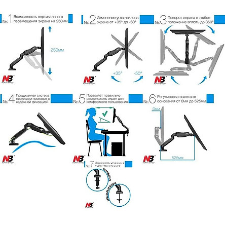 Giá treo màn hình máy tính nhập khẩu 1 tay NB F80 cho màn hình 17-27inch