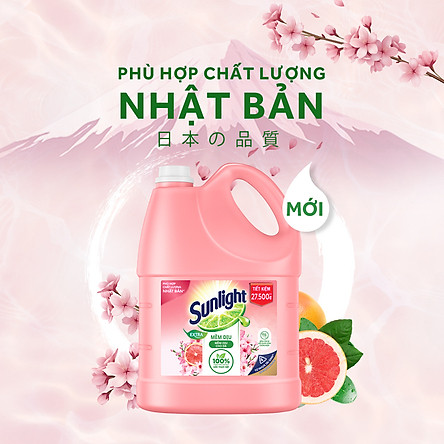 Nước Rửa Chén Sunlight Mềm Dịu Hương Bưởi Tây & Hoa Anh Đào Chai 3.6kg