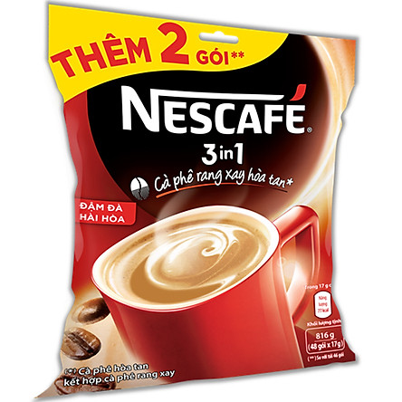 NESCAFÉ 3in1 Cà phê rang xay hòa tan Đậm đà hài hòa (Túi 46 gói x 17g) - Tặng thêm 2 gói