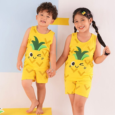 Đồ bộ ba lỗ cotton mặc nhà mùa hè cho bé trai, bé gái Unifriend size 2, 5, 6, 7, 8, 9, 10 tuổi