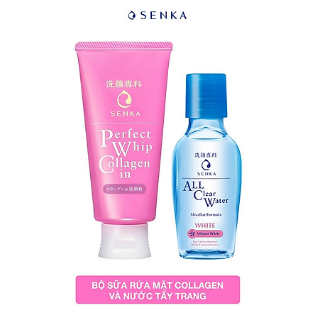 Combo Sữa rửa mặt ẩm mịn và săn chắc da Senka Perfect Whip Collagen In 120g + Nước tẩy trang Senka All Clear White 70ml