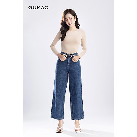 Quần jeans nữ dài ống suông rộng có túi trẻ trung GUMAC QJNB1282