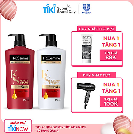 Combo Dầu Gội (640g) Và Dầu Xả (620g) Tresemmé Keratin Smooth Tinh Dầu Argan Và Keratin Vào Nếp Suôn Mượt