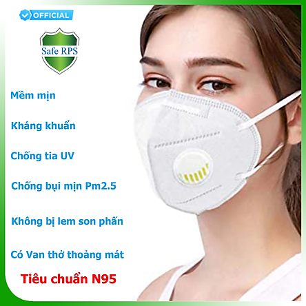 Hộp 5 cái Khẩu trang N95 Pro Mask, có van thở, kháng khuẩn, chống bụi siêu mịn PM2.5, màu trắng - ISO13485, CE, FDA - xuất khẩu Châu Âu , Mỹ ; Tặng móc treo khóa mica