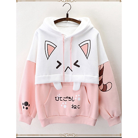 ÁO HOODIE NỮ PHỐI HỌA TIẾT MÈO SIÊU CUTE