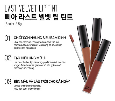 Son kem lì Bbia Last Velvet Lip Tint Version 8 5g (5 màu)