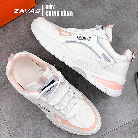 Giày thể thao sneaker nữ màu trắng hồng đế êm nhẹ thoáng khí thương hiệu ZAVAS - S396 - Hàng chính hãng