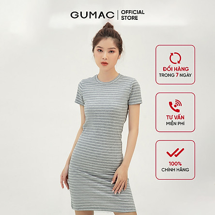 Đầm thun nữ ôm body GUMAC chất liệu sọc ngang, tay ngắn sexy DB303