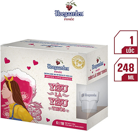 Hộp Love Is Love 6 Chai Hoegaarden Rosee (248ml/ Chai) - Tặng Kèm Ly 