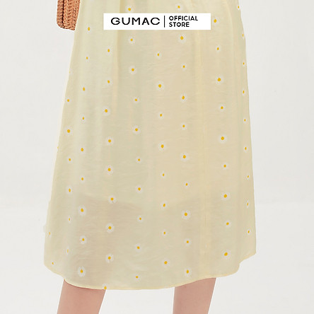 Đầm xòe nữ họa tiết hoa thiết kế cổ vuông bèo GUMAC DB3100