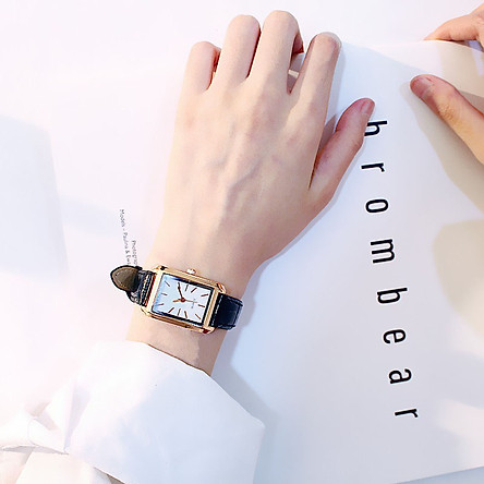 Đồng hồ thời trang nữ Huans Hmv1, mặt chữ nhật dây da 