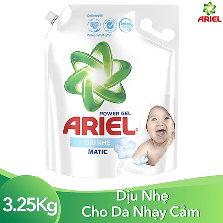 Nước Giặt Ariel Dịu Nhẹ Cho Da Nhạy Cảm Dạng Túi 3.25kg - Mềm mại ngát hương - An toàn cho da em bé