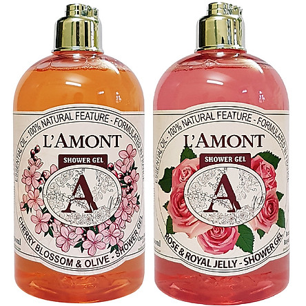 Combo Sữa Tắm L'amont En Provence Cherry Blossom Shower Gel Hương Hoa Anh Đào + Hoa Hồng (500ml / Chai)