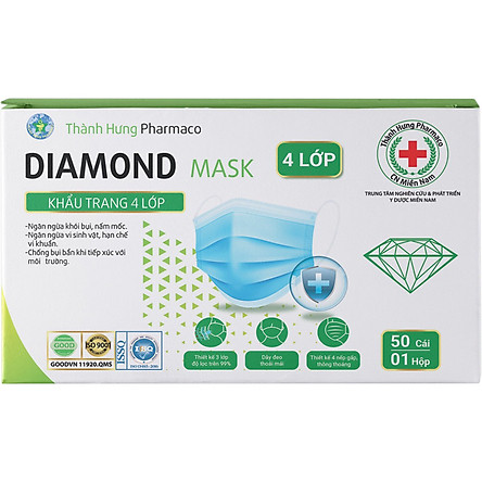 Khẩu Trang Y Tế Kháng Khuẩn Diamond Mask 4 Lớp (Hộp 50 Cái)