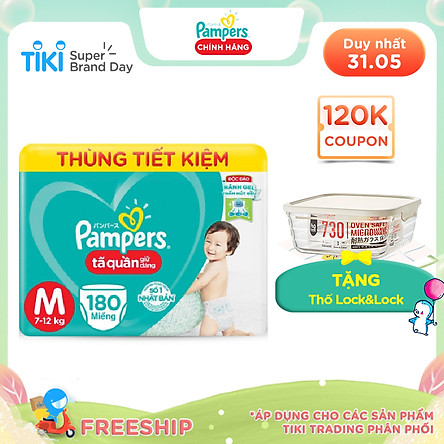 Thùng Tã Quần Pampers Giữ Dáng Megabox - Tặng Thố Lock & Lock 420ml