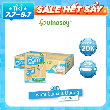 Thùng Sữa đậu nành Fami Canxi ít đường (200ml x 36 Hộp)